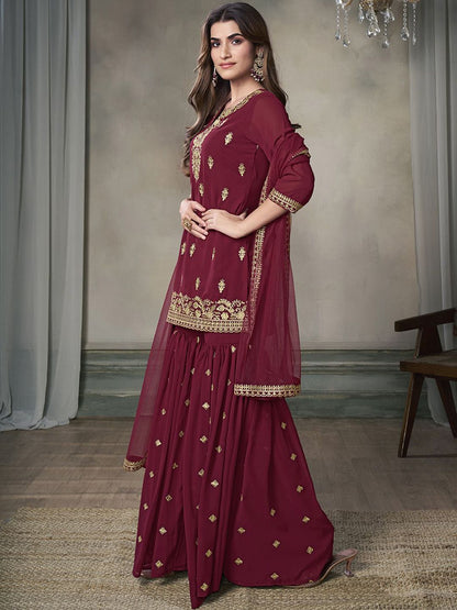 Dhiyona IN Women Floral Zari and Sequinned Embroidered Kurta Set with Dupatta