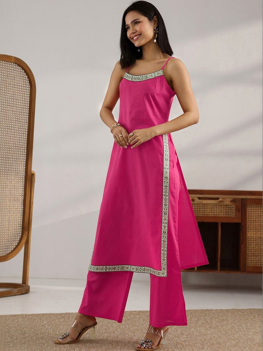 Women Ethnic Motifs Regular Thread Work Kurta with Trousers & With Dupatta