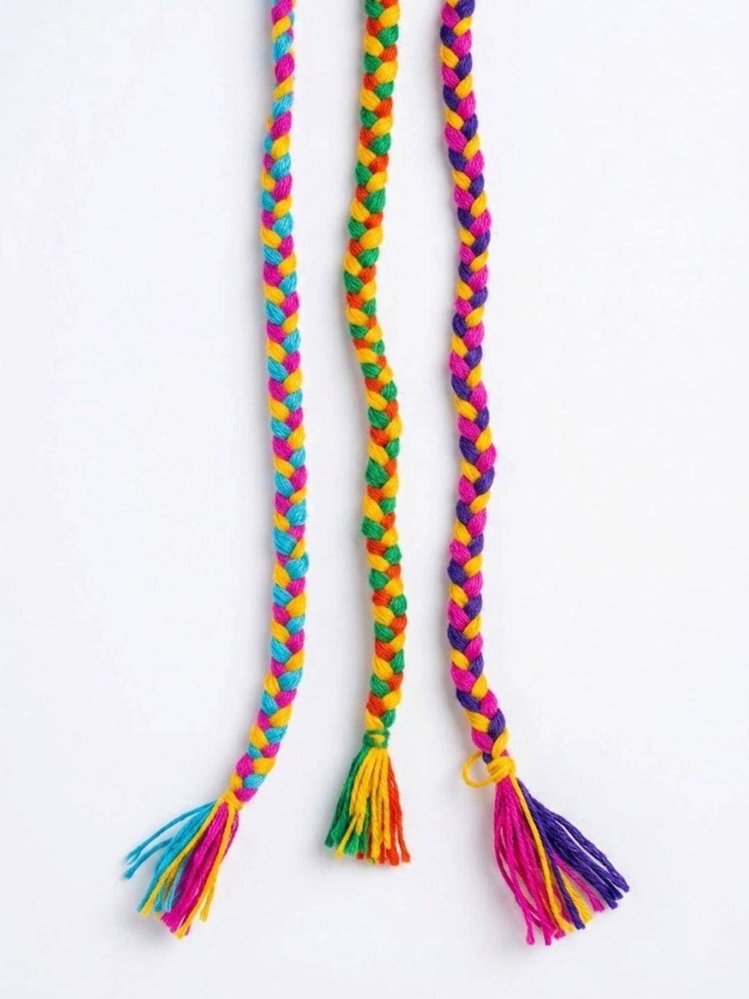 Dhiyona Set Of 3 Multicolor Thread Rakhi With Roli Chawal Chandan Mishri