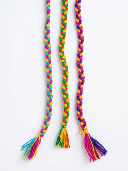 Dhiyona Set Of 3 Multicolor Thread Rakhi With Roli Chawal Chandan Mishri