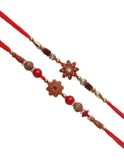 Dhiyona Set Of 2 Red Flower Rakhis Comes With Roli Rice & Greeting Card
