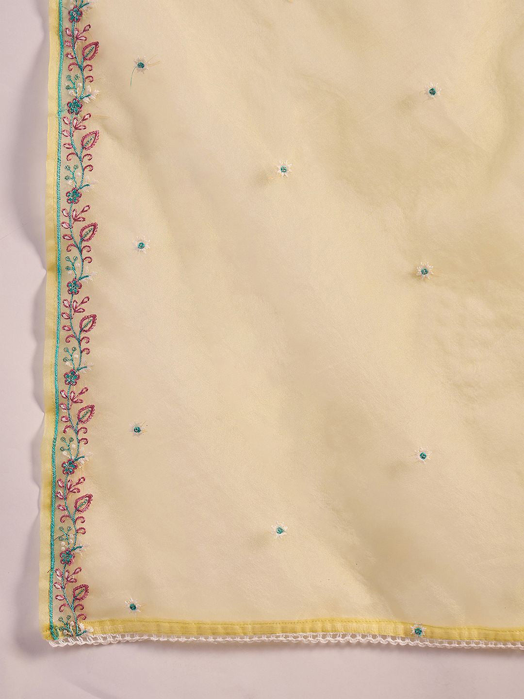 Zari Sequence Embroidered Straight Kurta & Trousers With Dupatta