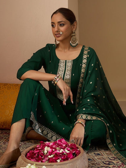 Women Ethnic Motifs Embroidered Regular Thread Work Kurta with Trousers & With Dupatta