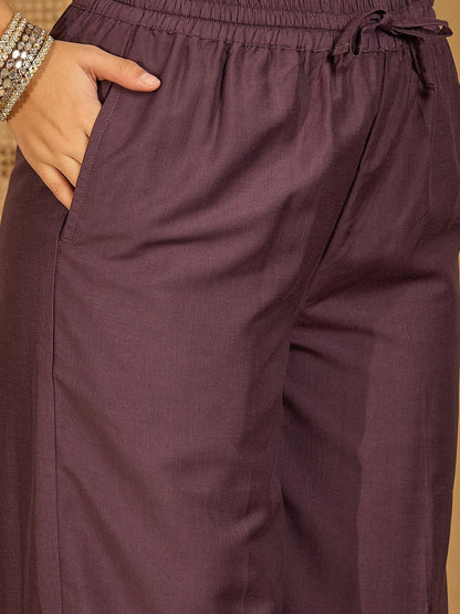 Women Purple Embroidered Kurta Sets With Dupatta