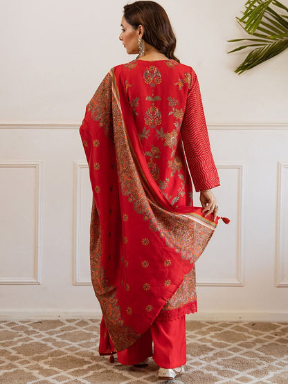 Dhiyona SN Floral Printed V Neck Straight Kurta & Palazzo With Dupatta