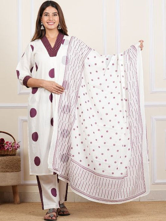 Dhiyona KL Women Printed Regular Pure Cotton Kurta with Trousers & With Dupatta