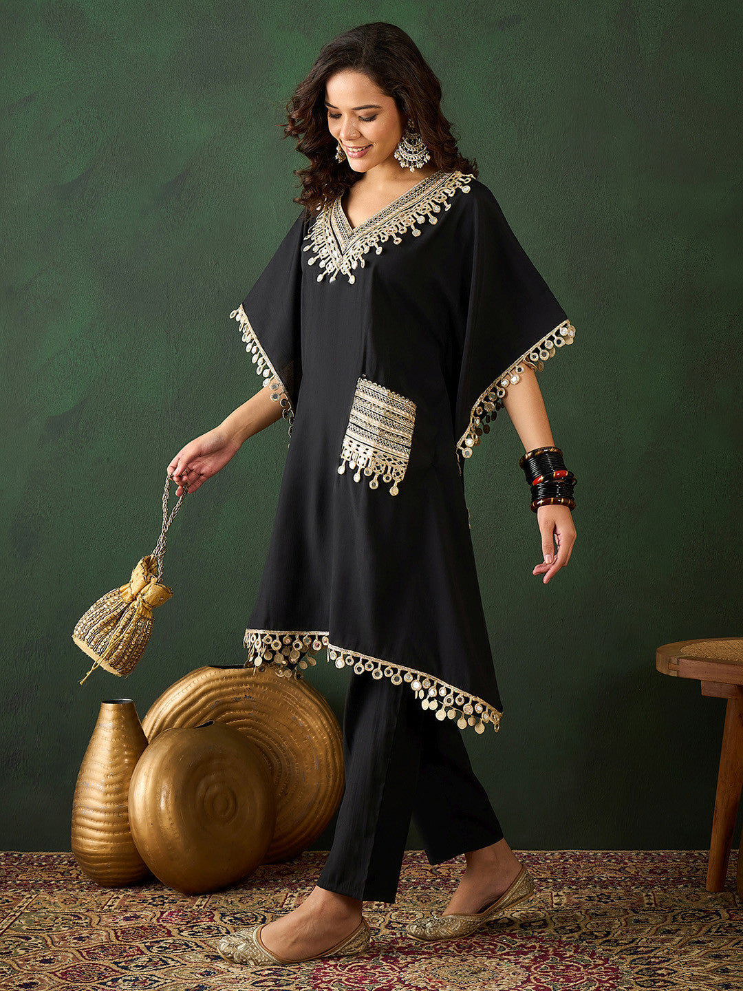 Women Embroidered Kaftan Kurta Set