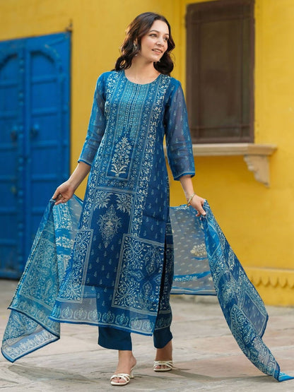 Dhiyona RR Women's Ethnic Motifs Printed Kurta with Trousers & Dupatta