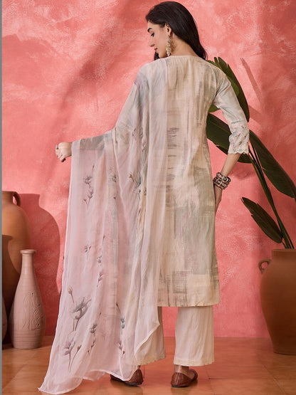 Embroidered Pure Cotton Round Neck Kurta & Trousers Kurta Set