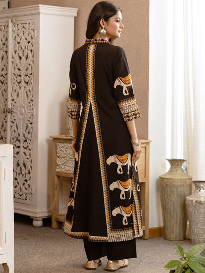 Printed Pure Cotton A-Line Kurta With Trousers