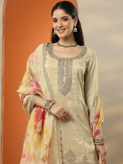 Dhiyona LL Women Floral Embroidered Regular Thread Work Kurta with Palazzos & Dupatta