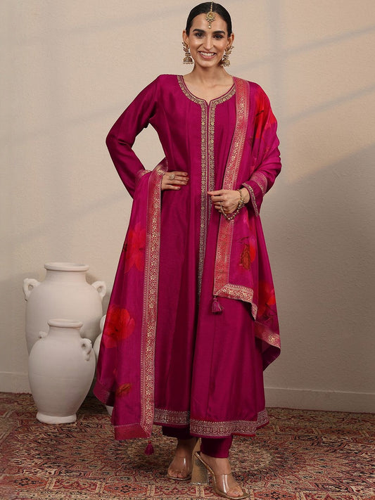 Ethnic Motifs Embroidered Panelled Kurta With Trousers & Dupatta