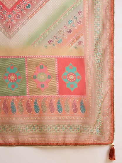 Dhiyona CH Embroidered Roud Neck Sequinned Chiffon Kurta With Trousers & Dupatta