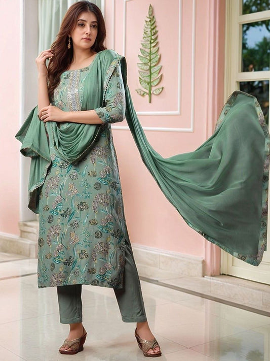 Dhiyona KL Women Floral Printed Regular Kurta with Trousers & With Dupatta