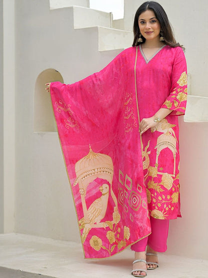 Dhiyona KL Women Printed Silk Blend Kurta Sets With Dupatta