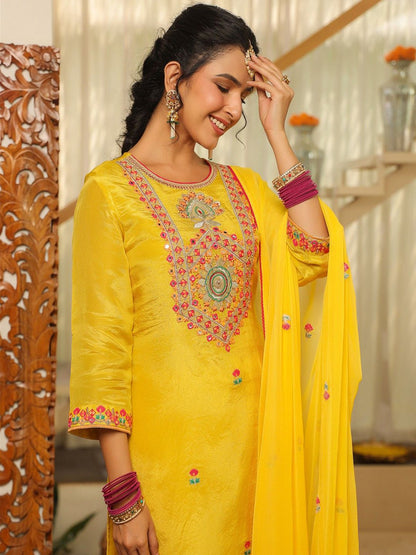 Dhiyona SC Women Ethnic Motifs Embroidered Kurta with Sharara & Dupatta