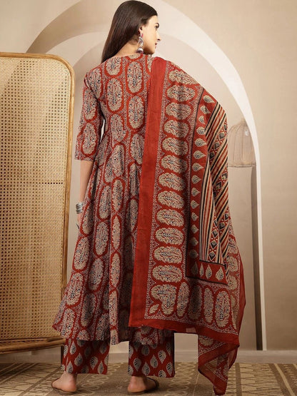 Women Ethnic Motifs Printed Angrakha Kurta with Trousers & With Dupatta