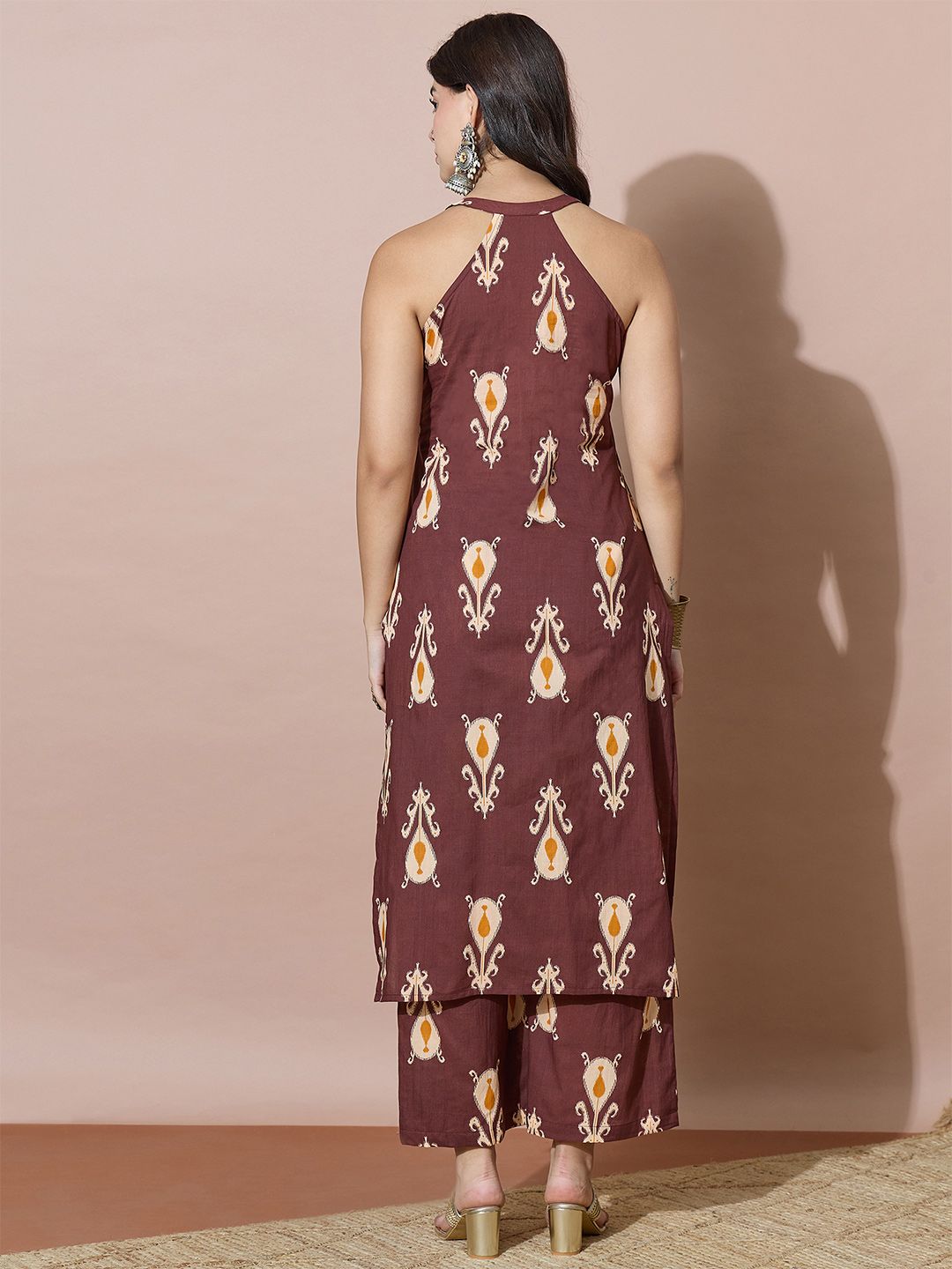 Brown Women Floral Printed Regular Kurta with Palazzos