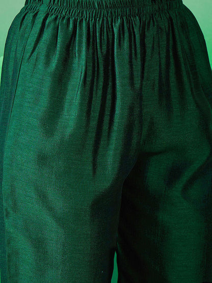 Green floral Embroidered A-Line Kurta & Trousers With Dupatta