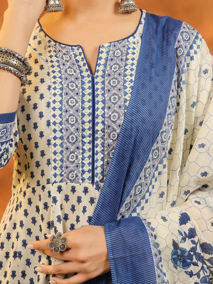 Dhiyona RR Women's Floral Printed Pure Cotton Kurta With Trousers & Dupatta