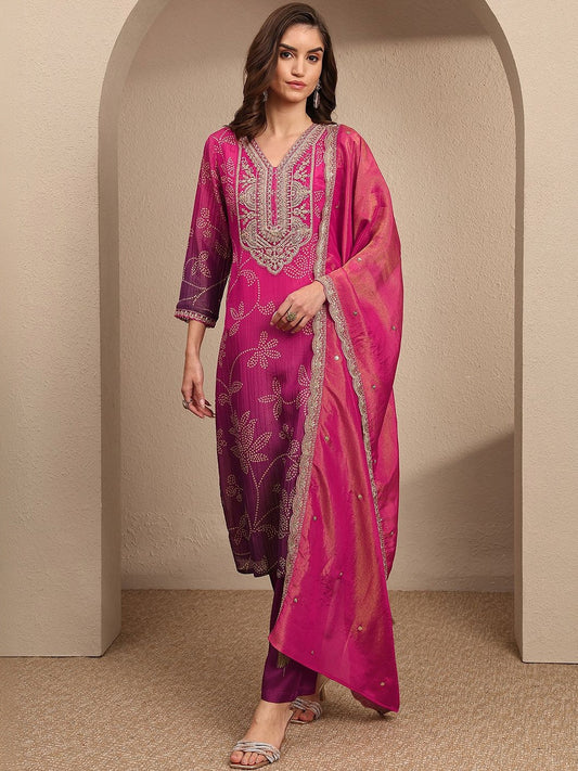 Women Ethnic Motifs Printed Regular Thread Work Kurta with Trousers & With Dupatta