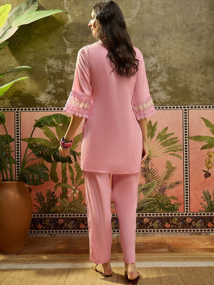 Women Floral Embroidered Regular Thread Work Pure Cotton Kurta with Trousers