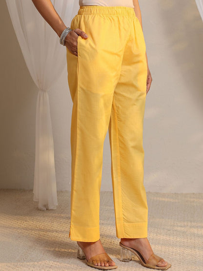Libas Yellow Geometric Printed Straight Suit Set with Dupatta