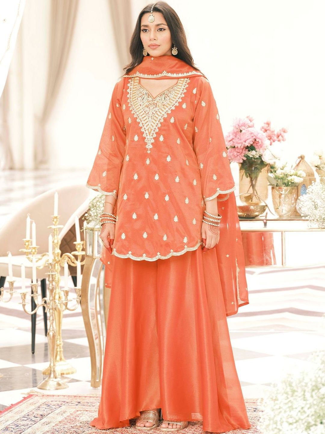 Dhiyona IE Women Ethnic Motifs Embroidered Kurta with Palazzo & Dupatta