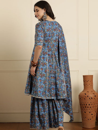 Dhiyona AN Women Ethnic Motifs Printed Panelled Pure Cotton Kurta with Sharara & With Dupatta