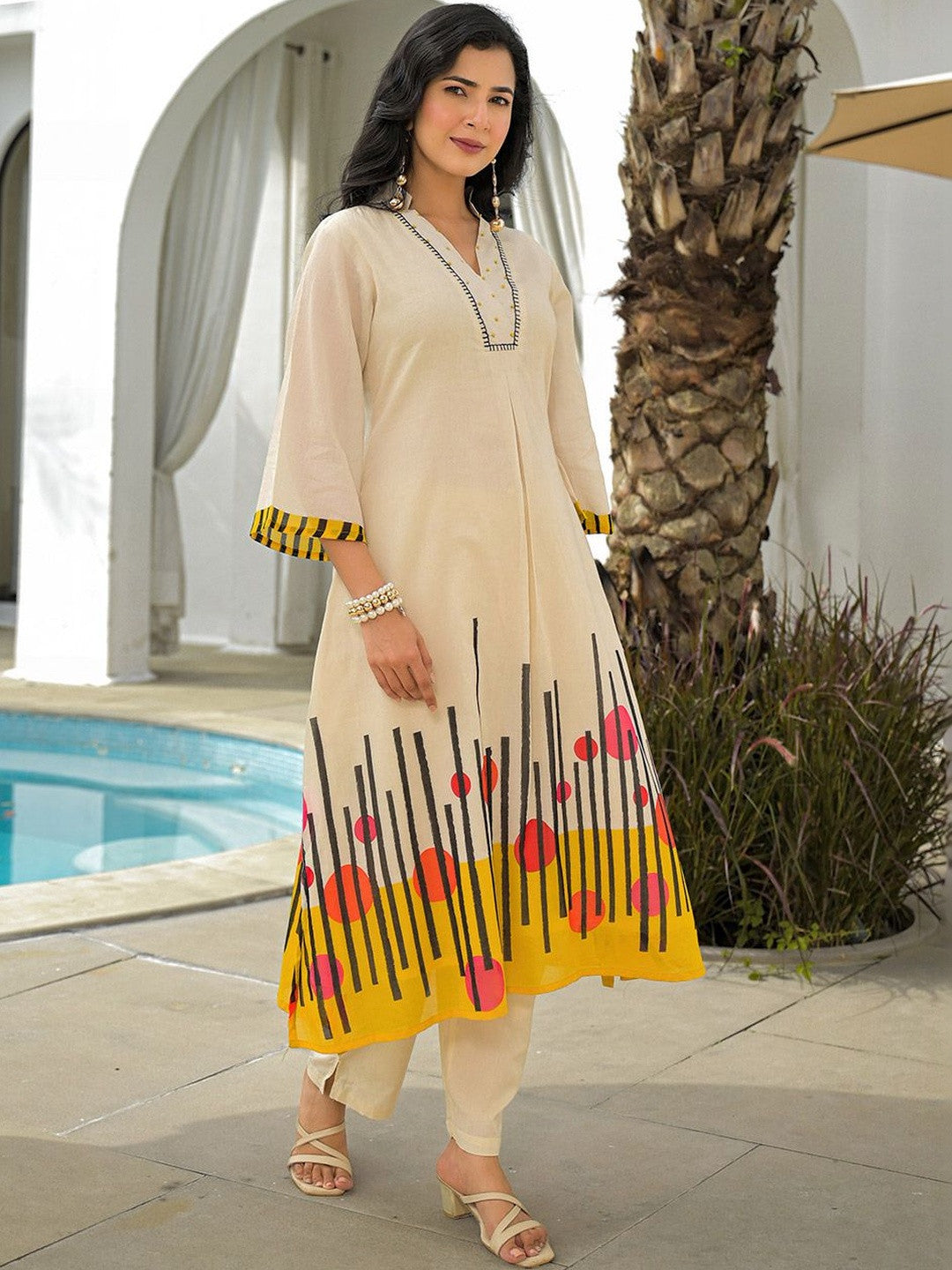 V-Neck Kurta & Trousers