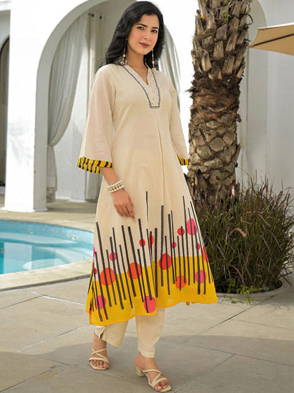 V-Neck Kurta & Trousers