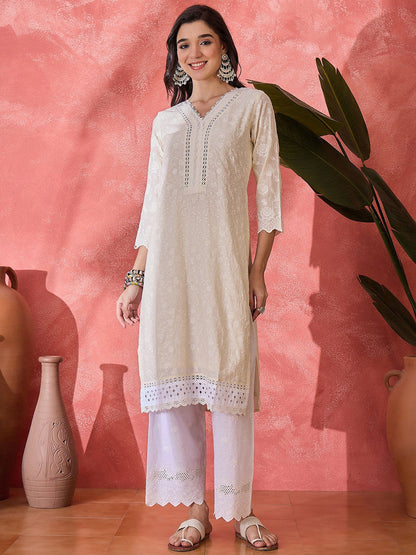 Women Floral Embroidered Cotton Kurta with Trousers & Dupatta