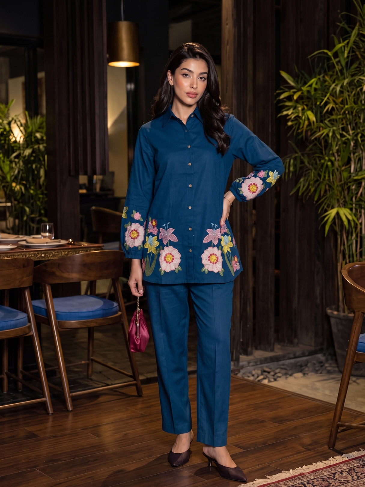 Opela Azul Embroidery Cotton Co-Ord Set
