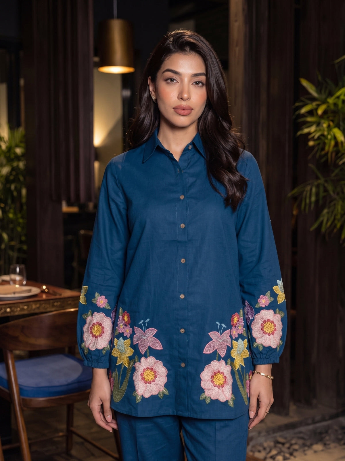 Opela Azul Embroidery Cotton Co-Ord Set