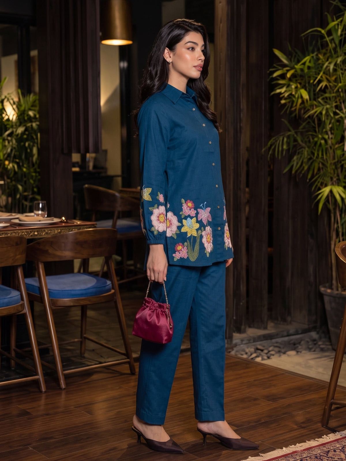 Opela Azul Embroidery Cotton Co-Ord Set