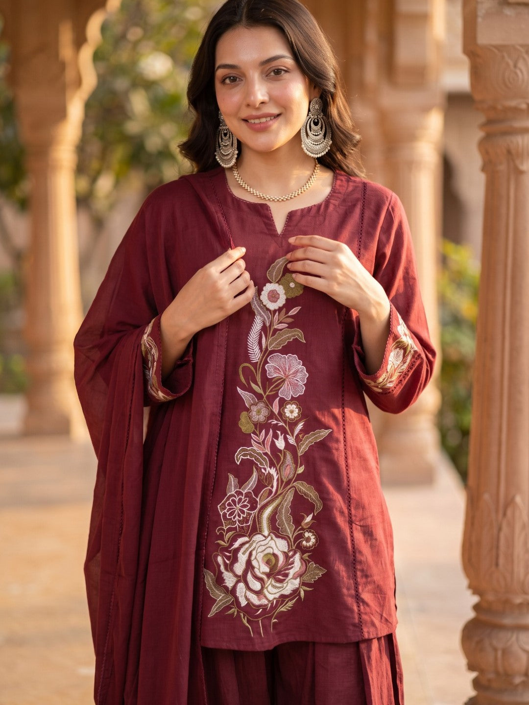 Opela Cranberry Embrodery Fcotton Farshi Suit Set