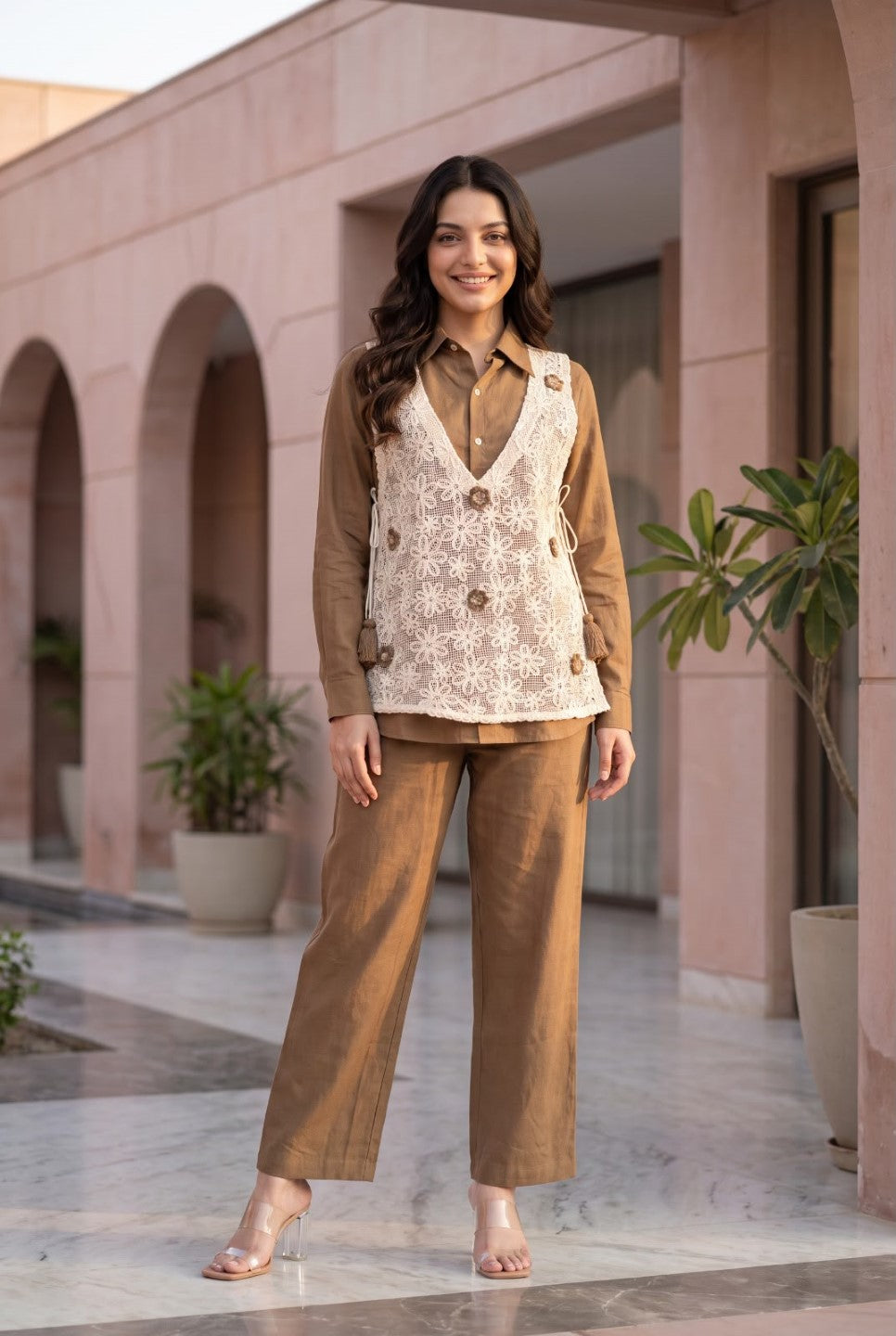 Opela Espresso Embroidery Bib Style Co-Ord Set