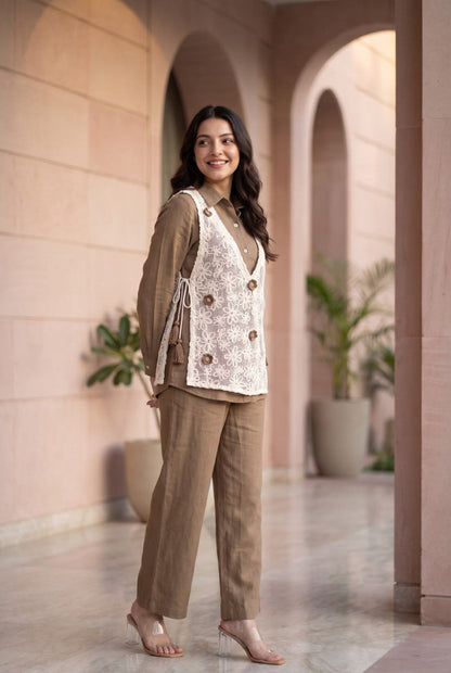 Opela Espresso Embroidery Bib Style Co-Ord Set