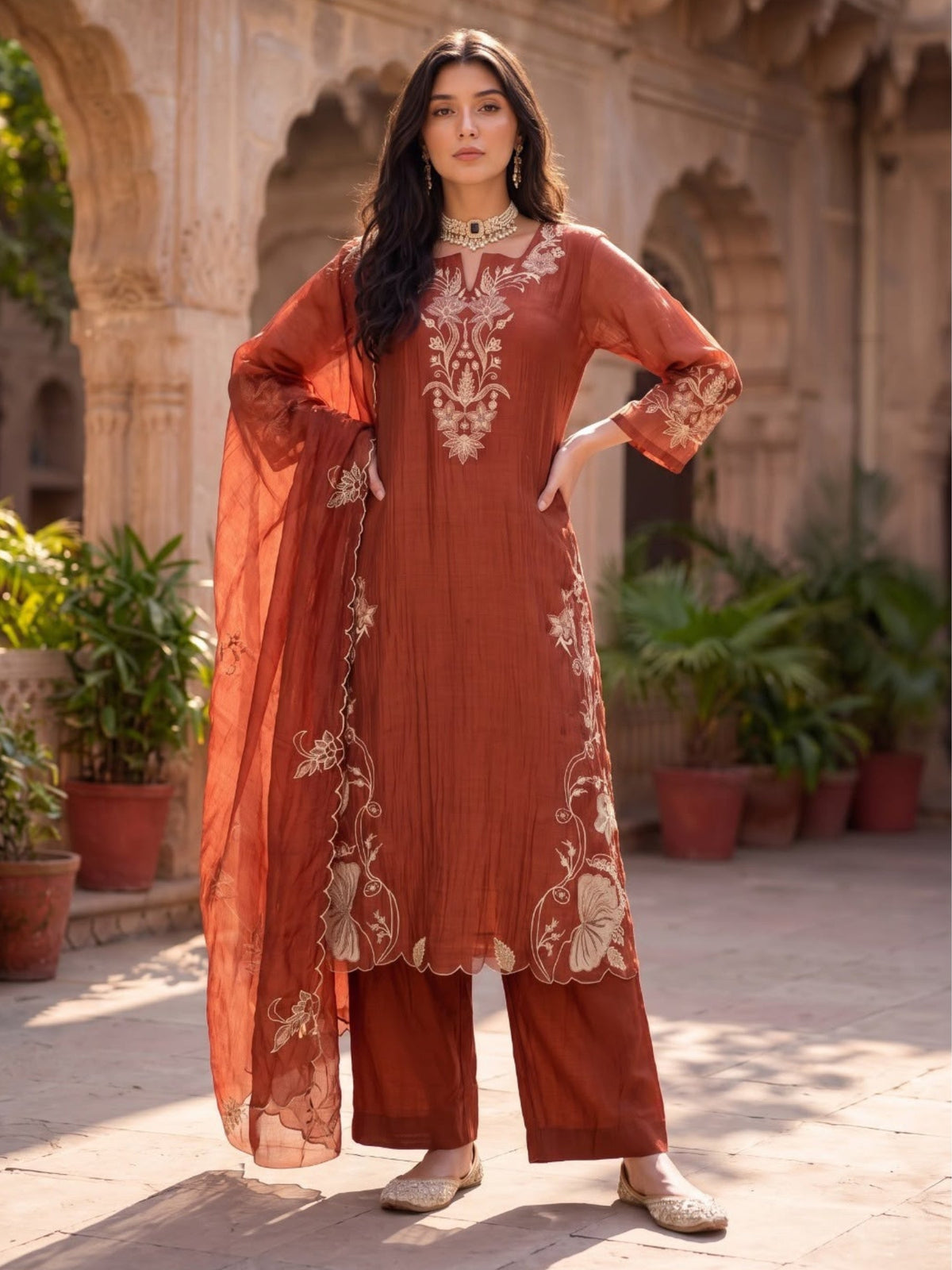 Opela Fire Handwork Embrodiery Suit Set