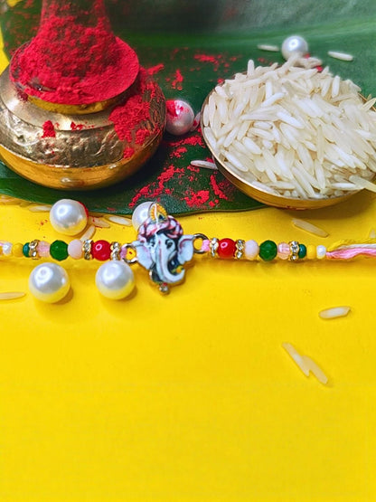 Dhiyona Set Of 3 Beaded Cotton Thread with AD Stones & Meenakari Designer Rakhi for Brother