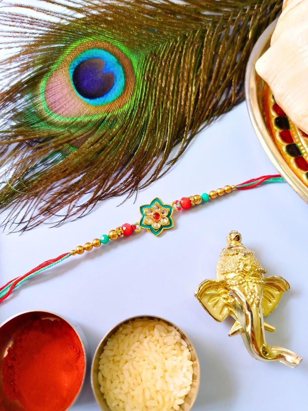 Dhiyona Pack of 4 Meenakari Kundan Traditional Rakhi