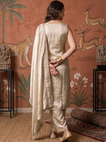 Women Floral Embroidered Regular Sequinned Silk Georgette Kurta with Palazzos & With Dupatta