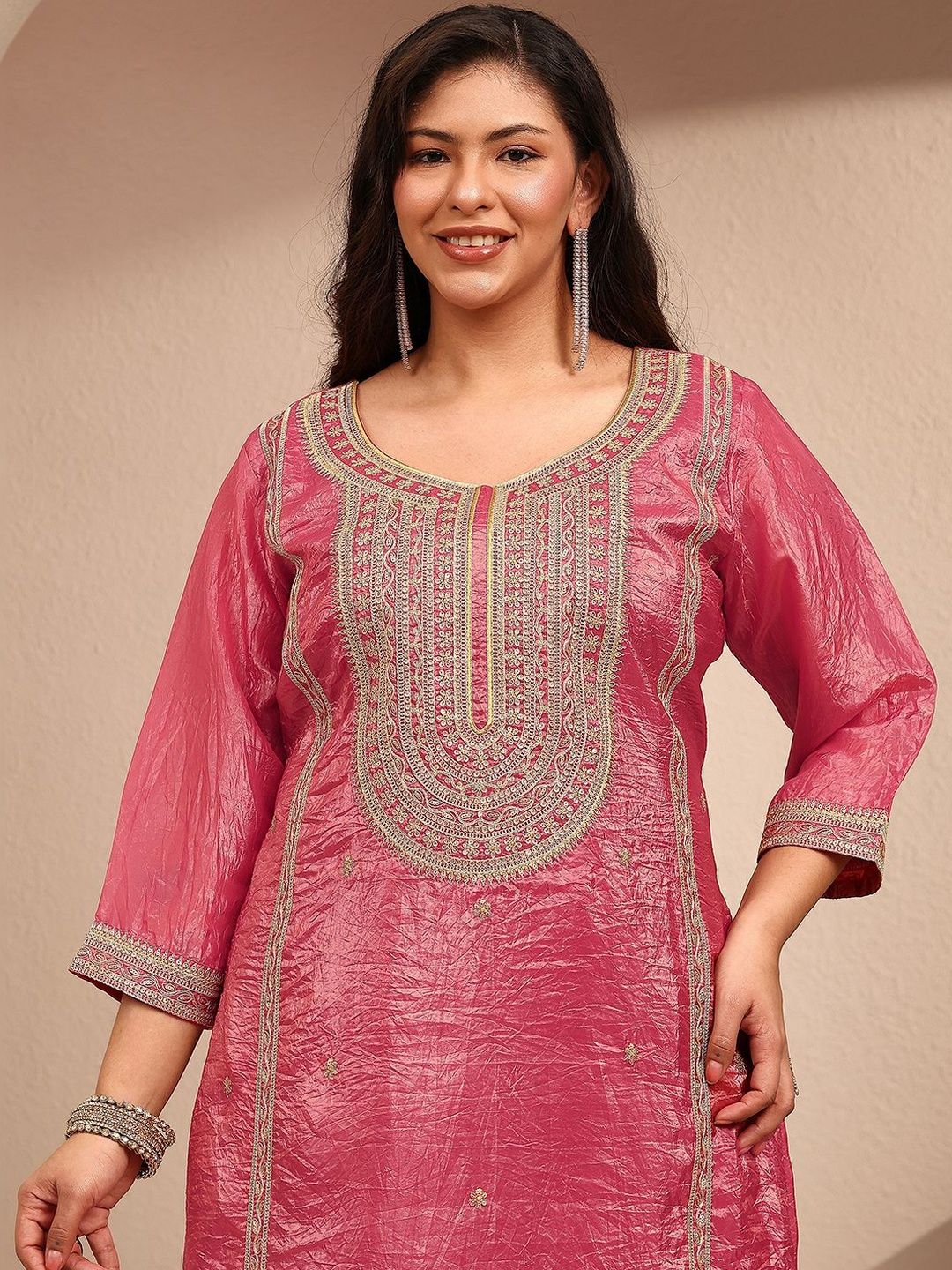 Dhiyona Women's Ethnic Motifs Embroidered Regular Thread Work Kurta with Palazzos & With Dupatta