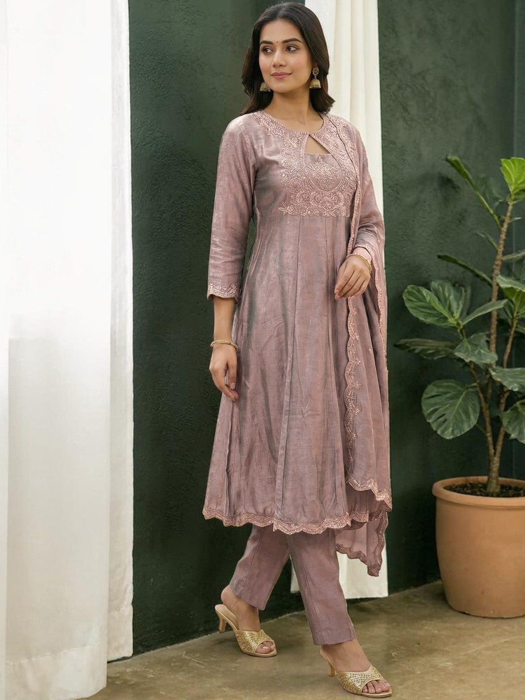 Embroidered Boat Neck Kurta Sets