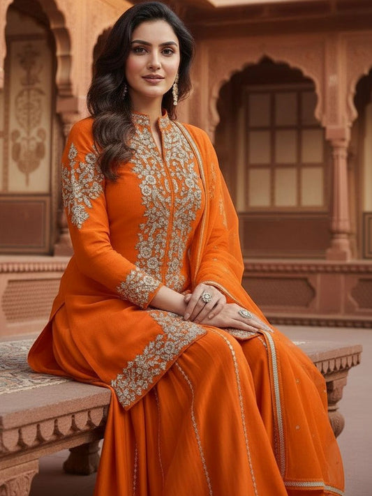 Dhiyona HOP Embellished Kurti & With Dupatta Palazzos Set