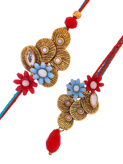 Dhiyona Green Stone-Studded & Beaded Bhaiya Bhabhi Thread Rakhi