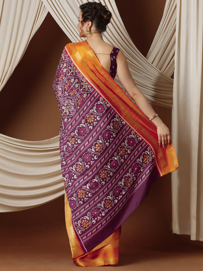 Women's Silk Blend Maroon Printed Designer Saree With Blouse Piece