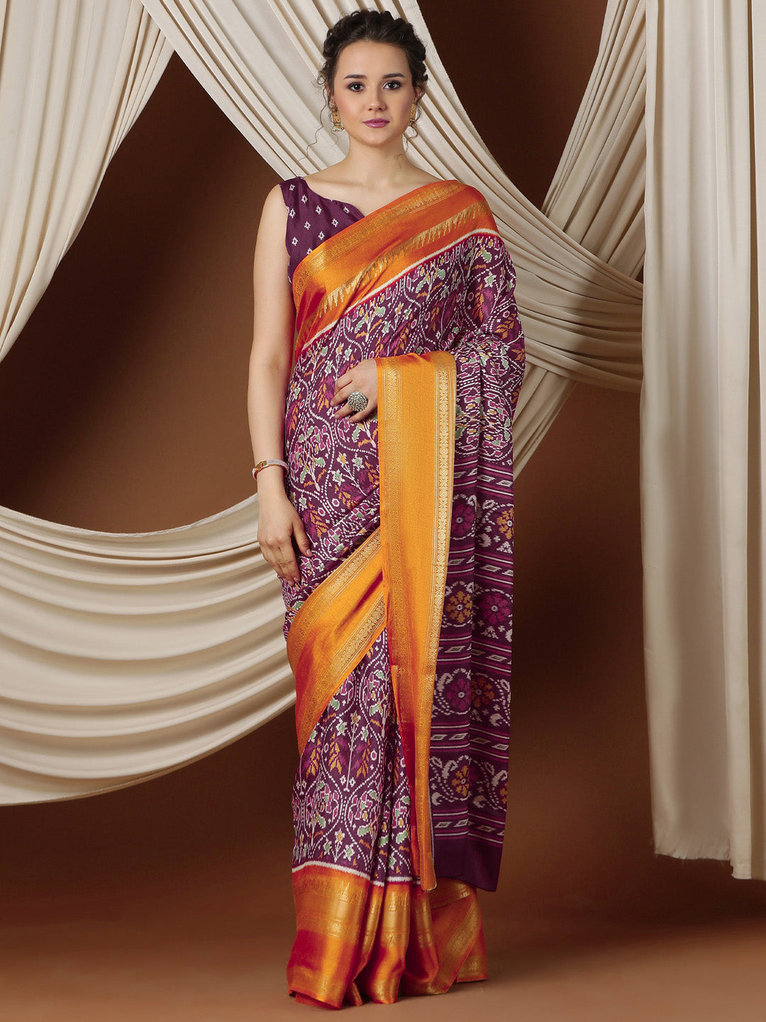 Women's Silk Blend Maroon Printed Designer Saree With Blouse Piece