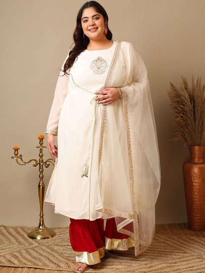 Dhiyona IN Ethnic Motifs Embroidered Panelled A-Line Zari Kurta With Sharara & Dupatta
