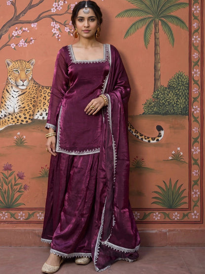 Women Regular Thread Work Kurta with Palazzos & With Dupatta
